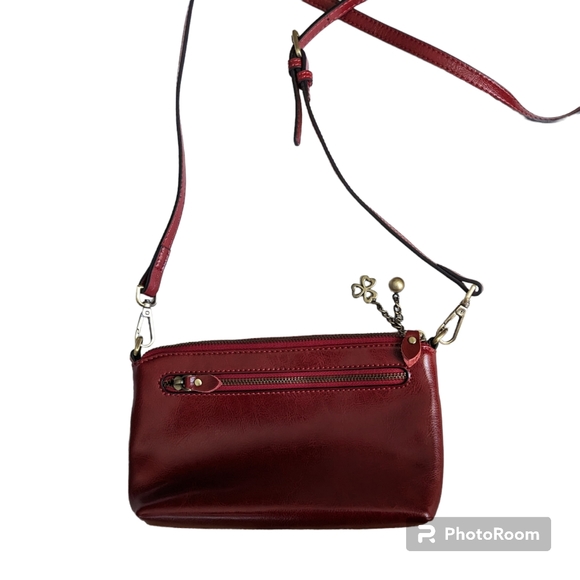 Red Smooth Oil Rich Leather Crossbody Purse Zip Top Multiple Pockets Sunflower - Picture 6 of 16